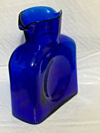 Vintage Blenko Glass Cobalt Blue Water Bottle_double Spouted_decanter_pitcher 8 "