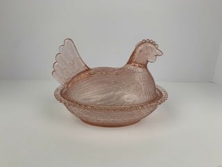 Vintage Pink “depression Glass” Chicken Hen Nest Covered Candy Dish