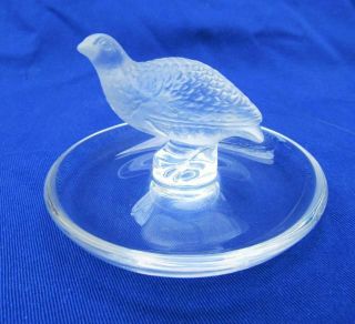 Signed Vintage Lalique France Crystal Quail Partridge Bird Pin Tray Ring Dish