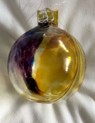 Vtg.  6 " Kitras Art Glass Blown Ornament Ball Suncatcher Life Helix Ball