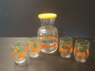 Vintage Drinking Juice Glasses Carafe Oranges Handy Serve Decanter