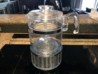 Vintage Pyrex Clear 6 Cup Coffee Pot With Lid And Sylex Warmer