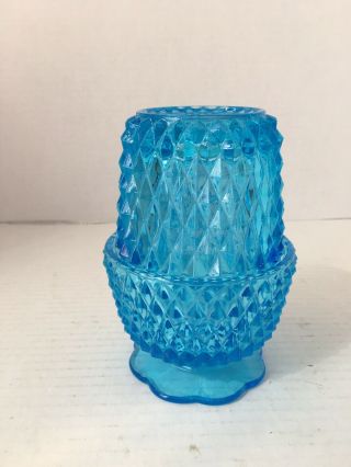 Vintage Indiana Glass Blue Diamond Point Fairy Lamp 2 Piece