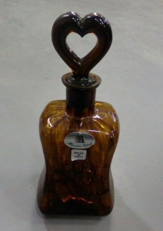 Vintage Maestri Vetrai Italian Art Glass Bottle Decanter W/ Heart Stopper Amber