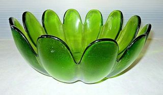 Mid Century Modern Vintage Indiana Glass Green Flower Salad Bowl