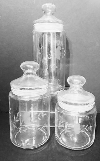 Vintage Princess House Heritage Crystal Three Piece Etched Canister Set -