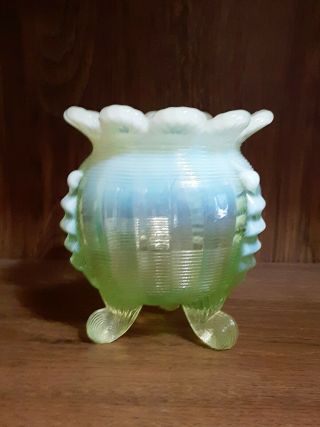 Unusual Vaseline Uranium Opalescent Glass Ladies Spittoon Vase Small Chip