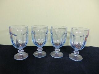 Set Of 4 Libbey Duratuff Gibraltar Misty Blue Footed Goblets Iced Tea Glasses