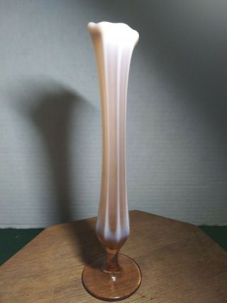 Vintage Fenton Satin Glass White And Pink With Orange Bud Vase.