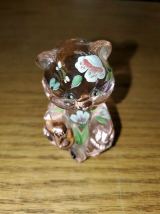Vintage Fenton Pink Glass Forever Friends Bear Hand Painted Signed