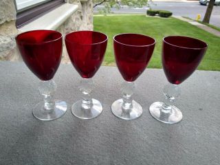 4 Vintage Elegant Glass Morgantown Crystal Golf Ball Stem 3oz Wine Goblets 4.  75 "