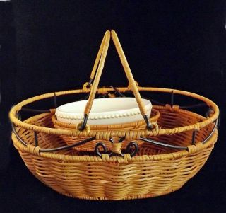Princess House Casual Home Chip & Dip Double Baskets W Pavillion Oval Bowl