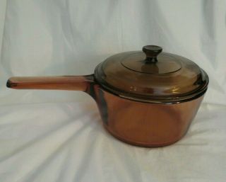 Vintage Visions Corning Ware Amber Glass 1.  5l Sauce Pan With Lid - Made France
