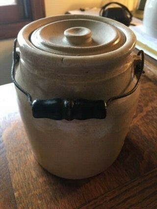 Vintage Stoneware Butter Pail With Lid And Bail Handle