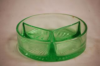 Old Vintage Green Depression Glass 5 " Divided Tidbit Candy Nut Dish Bowl Insert