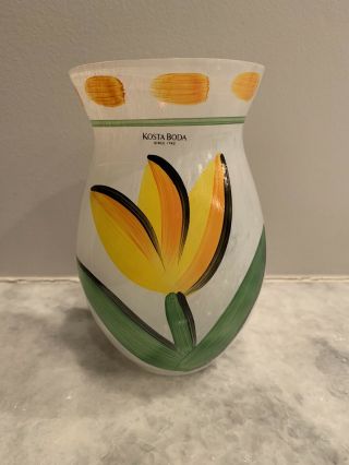 Kosta Boda Tulip Hand Painted Vase Signed By Urica Hydman - Valien And Numbered