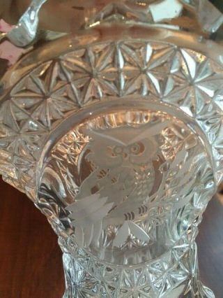 Vintage Hofbauer Byrdes " Owl " Crystal Large Handled Basket Sawtooth Edge