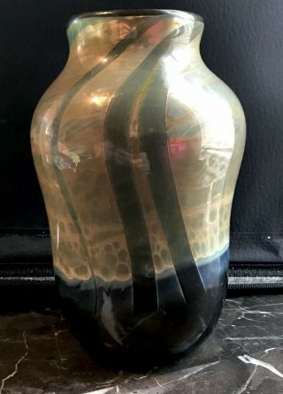 Hand Blown Studio Art Glass Multi Colored Swirled Vase Signed Talitha Horn