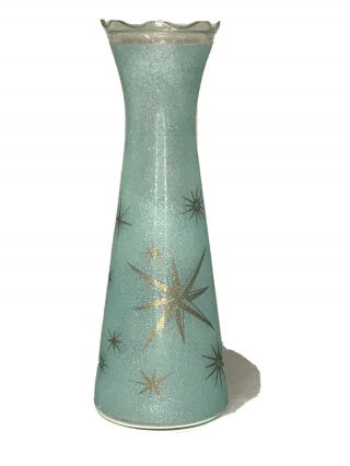 Vtg Atomic Blue Turquois Frost Gold Starburst Bartlett Collins Vase 50s 9 Inch