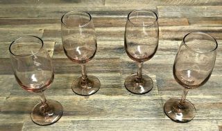 Libbey Premiere Blush Rose Pink 10 Oz.  Wine Glasses Set Of 4 Glasses Goblets Vtg