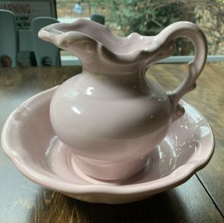 Vintage Mccoy Usa Pottery Pink Pitcher & Bowl Wash Basin 8”
