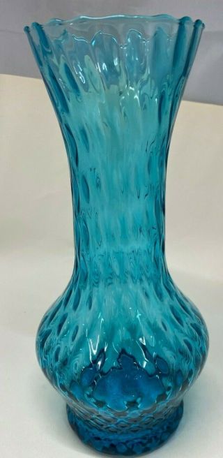 Vintage Hand Blown Italian Empoli Mid Century Optic Teal Blue Glass Vase 10 1/8 "