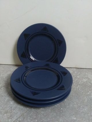 Pfaltzgraff Morning Light Saucer Plates 6 " Set/4 Dark Blue W Triangles Pre - Owned