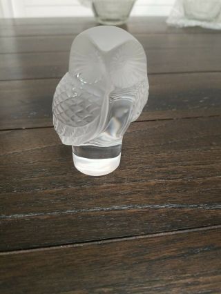 Signed Lalique France Vintage Frosted Crystal Glass Owl Figurine