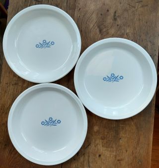 Set Of 3 Vintage Corning Ware 9” Blue Cornflower Pie Plates P - 309 No Chips Usa