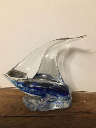 Vintage Murano Style Glass Sailing Boat,  Blue / Clear,