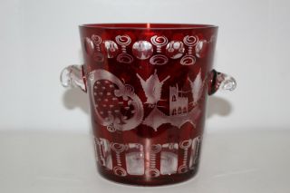 Vintage Bohemian/czech Ruby Red Etched Glass Ice Bucket - Stag & Castle