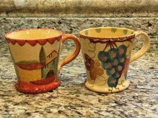 Vintage Italian Hand Painted Mugs,  Set Of 2