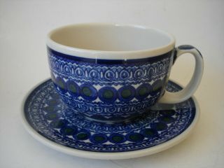 Vintage Polish Pottery Large Cup & Saucer,  Ceramika Artystyczna