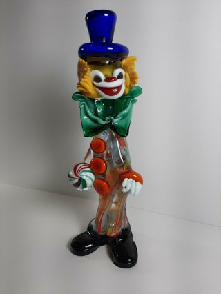 Vintage Italian Murano Glass Clown 12.  5” Figurine With Bow Tie & Top Hat