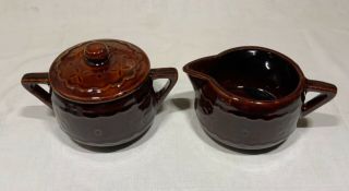 Vintage Marcrest Pottery Daisy And Dot Pattern Sugar W/lid & Creamer Stoneware