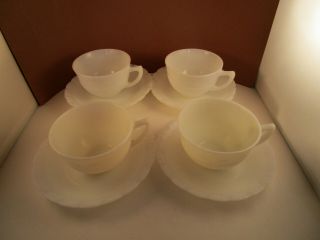 Vintage Macbeth Evans Milk Glass Oxford Cremax White Set Of 4 Cups & 6 Saucers