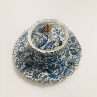 Vintage Lefton China Blue Paisley Sugar Bowl With Lid And Plate 2334 Antique
