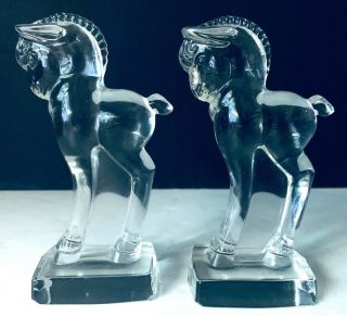 Pair 5 " Standing Horse Bookends Heisey Imperial Fostoria Crystal Clear Glass