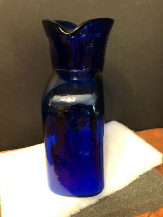Vintage Blenko Glass Cobalt Blue Double Spout Bottle Pitcher Carafe Vase S - 2 2