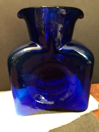 Vintage Blenko Glass Cobalt Blue Double Spout Bottle Pitcher Carafe Vase S - 2 3