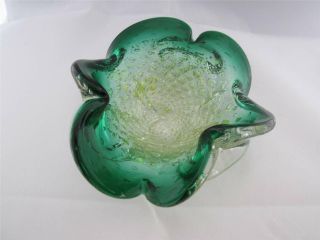 Vintage Murano Art Glass Emerald Green Biomorphic Bowl Silver/gold Aventurine