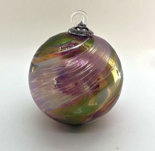Glass Eye Studio Hand Blown Art Glass Christmas Ornament Ball Swirl Purple
