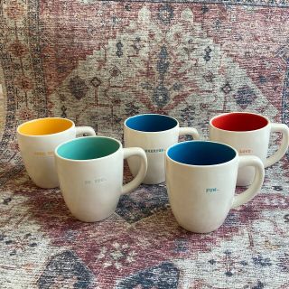 4 Rae Dunn Artisan Coffee Mug Set Good Morning Be You Breathe Fun Love Rainbow
