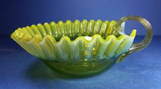 Lovely Vintage Vaseline Glass Opalescent - Dish With Handle