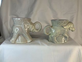 Frankoma Pottery Set Of 2 Political Mugs 1991 Gop Elephant & Dem Donkey Ivory