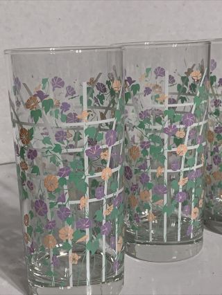 Vintage Culver Flower Morning Glory Trellis Ice Tea/ High Ball Glasses Set Of 4