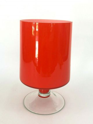 Vintage Mid - Century Modern Orange & White Case Glass Vase,  Clear Stem C.  1960s
