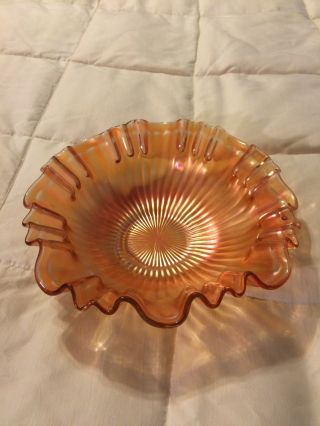 Vintage Peach Luster Marigold Carnival Glass Ruffle Wavy Trim Bowl Vase
