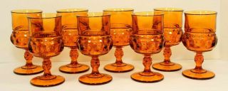 Vintage Indiana Glass Kings Crown Wine Goblets Amber Thumbprint 6 " _8oz Set Of 8
