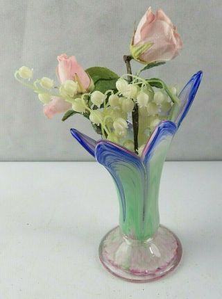 Vintage Murano Style Art Nouveau Vegetal Glass Vase Footed Handmade